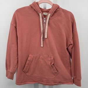 Madewell Women's 1/4 Zip Hoodie Sweatshirt Terracotta/Coral size Small